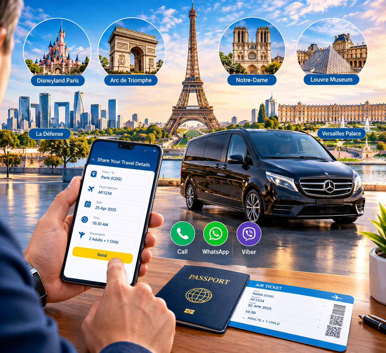 Step one send your travel details to CDG Paris Cab